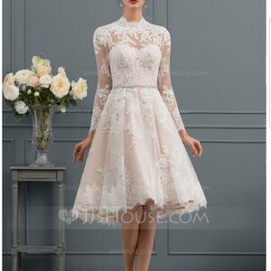 JJ's House Ivory A-line Knee-length Lace Wedding Dress Size 6 NWT